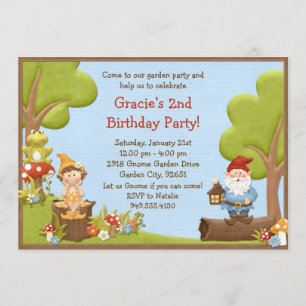Kids Gnome Birthday Party Invitation