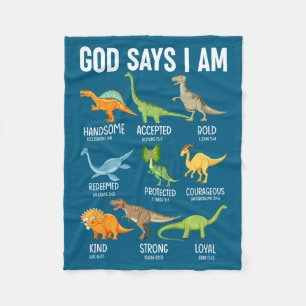 Kids God Says I Am Dinosaur Funny Dino Kids Boys B Fleece Blanket
