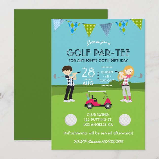 Kids Golf Theme Birthday Party Customized Invitation (Front/Back)