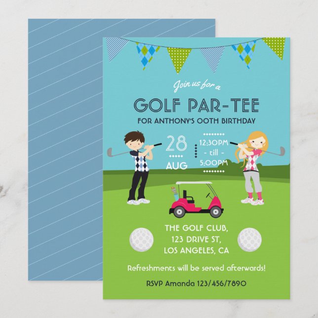 Kids Golf Theme Birthday Party Invitation (Front/Back)