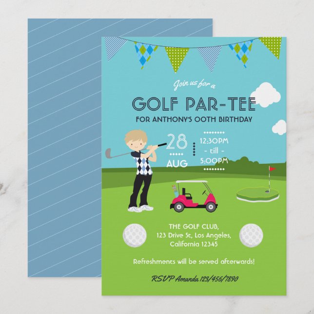 Kids Golf Theme Birthday Party Invitation (Front/Back)