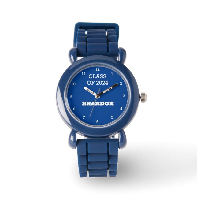 Kids Grad Boys Blue Graduation Name School Watch (Front)