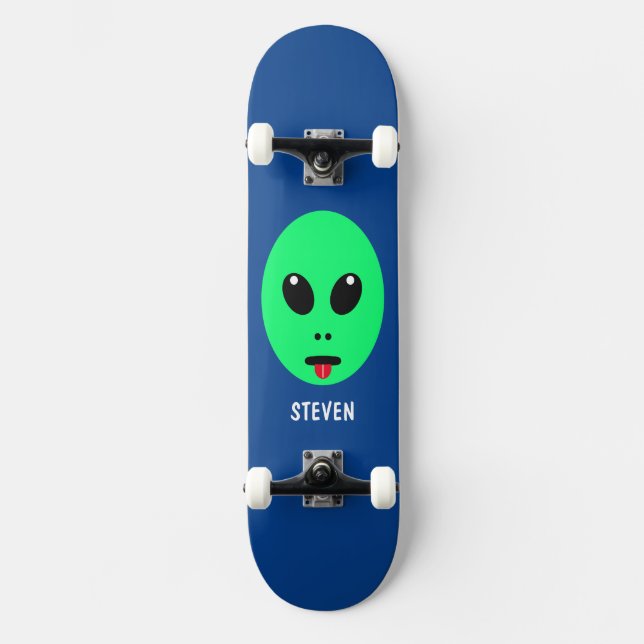 Kids Green Alien Personalized Skateboard (Front)
