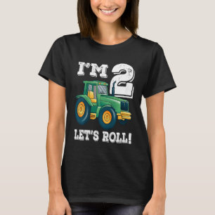 Kids Green Farm Tractor 2nd Birthday Party 2 Year T-Shirt