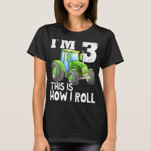 Kids Green Farm Tractor 3rd Birthday Party 3 Year  T-Shirt