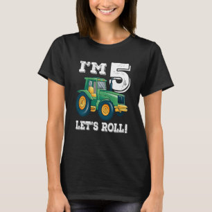 Kids Green Farm Tractor 5th Birthday Party 5 Year T-Shirt