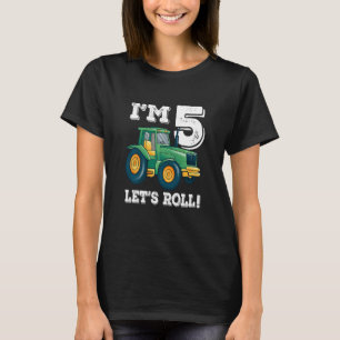 Kids Green Farm Tractor 5th Birthday Party 5 Year T-Shirt