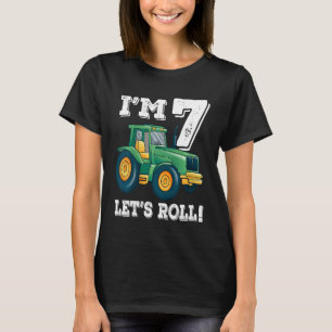 Kids Green Farm Tractor 7th Birthday Party 7 Year T-Shirt