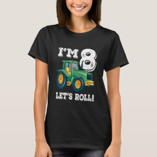 Kids Green Farm Tractor 8th Birthday Party 8 Year T-Shirt