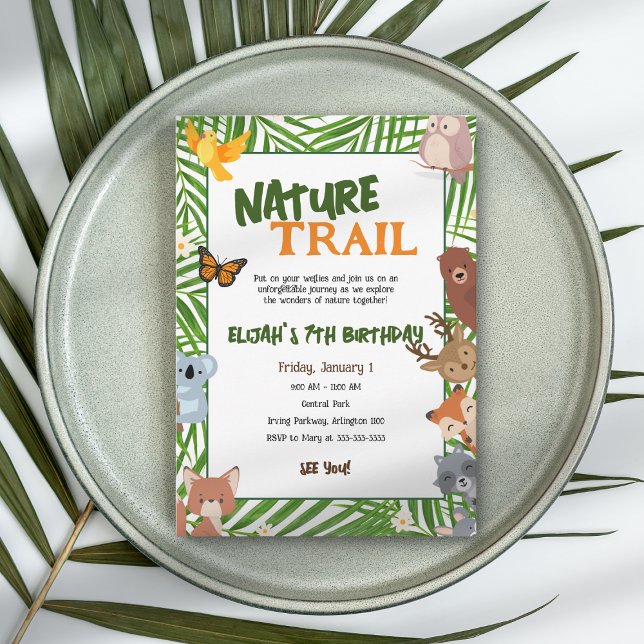 Kid's Green Nature Trail Park Animals Birthday Invitation (Creator Uploaded)
