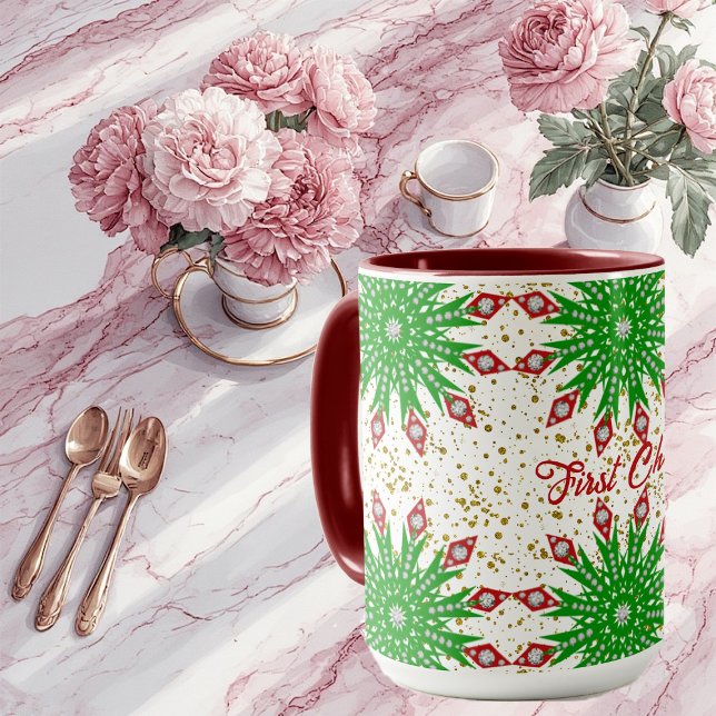 Kid's Green Snowflakes First Christmas Party Cute Mug (Kid's Green Snowflakes First Christmas Party Cute Mug)
