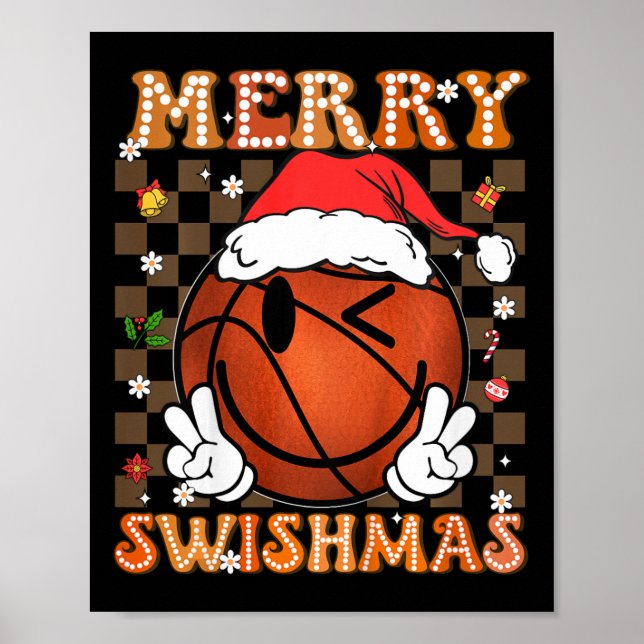 Kids Groovy Merry Swishmas Christmas Xmas Basketba Poster (Front)