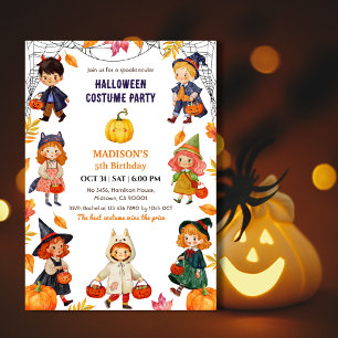 Kids Halloween 5th Birthday Party Costume Pumpkin Invitation