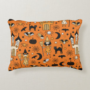 Kids Halloween background. Seamless vintage patter Accent Pillow