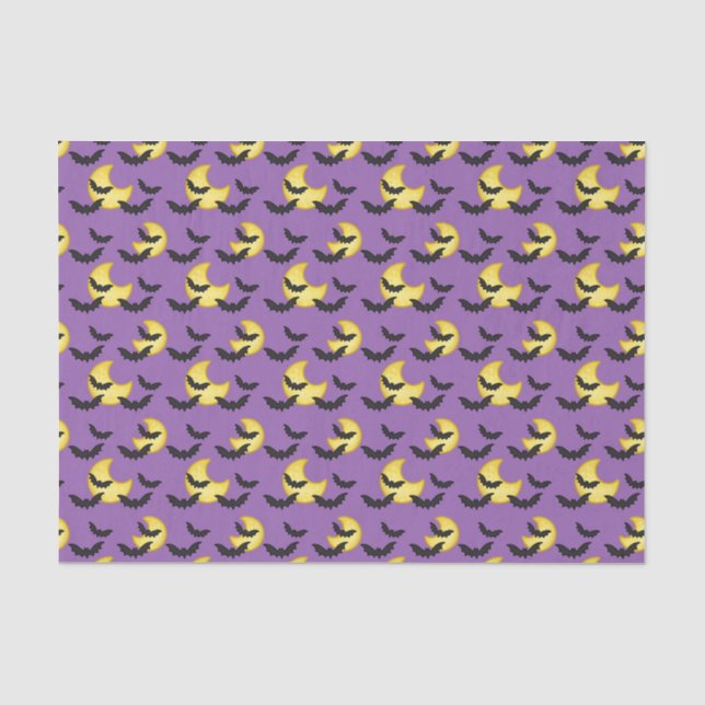 Kids Halloween Bats Flying Crescent Moon Purple Tissue Paper (Front)