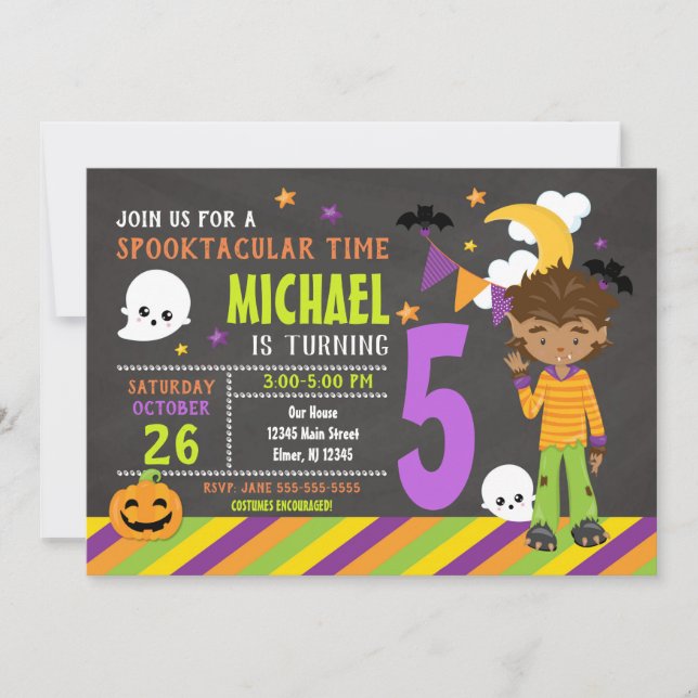 Kids Halloween Birthday Invitation - Werewolf Boy (Front)