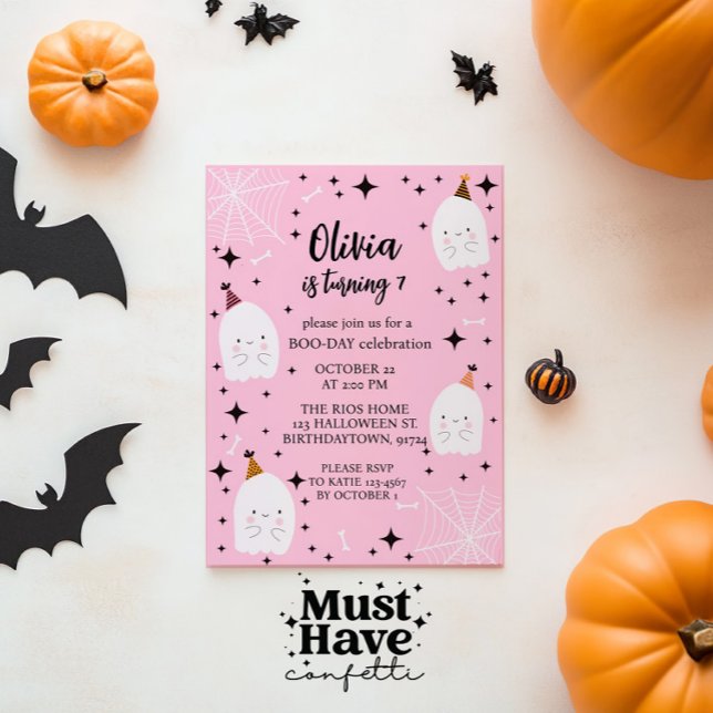 Kids' Halloween Birthday Party Ghosts Light Pink Invitation (Creator Uploaded)