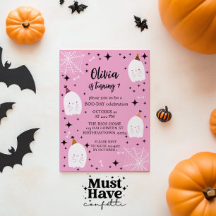 Kids' Halloween Birthday Party Ghosts Pink Invitation
