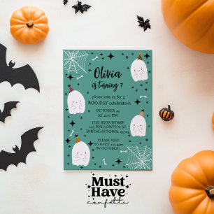 Kids' Halloween Birthday Party Ghosts Teal Invitation