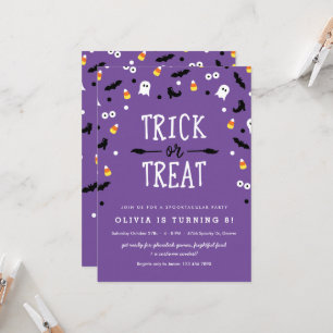 Kids Halloween Birthday Party Invitations Purple