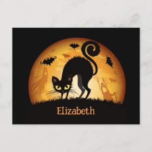 Kids Halloween Black Cat Custom Message Holiday Postcard