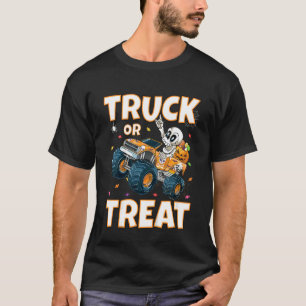 Kids Halloween  Boys Monster Truck Skeleton Trick  T-Shirt