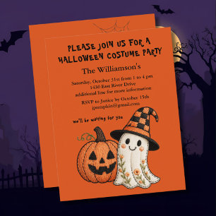 Kids Halloween Budget Pumpkin Ghost Costume Party Invitation