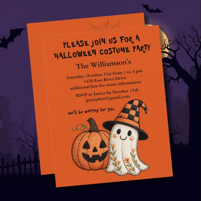 Kids Halloween Budget Pumpkin Ghost Costume Party Invitation (Creator Uploaded)