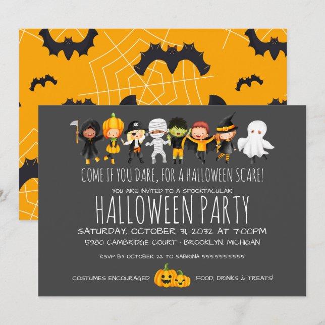 Kids Halloween Celebration Costume Party  Invitation (Front/Back)