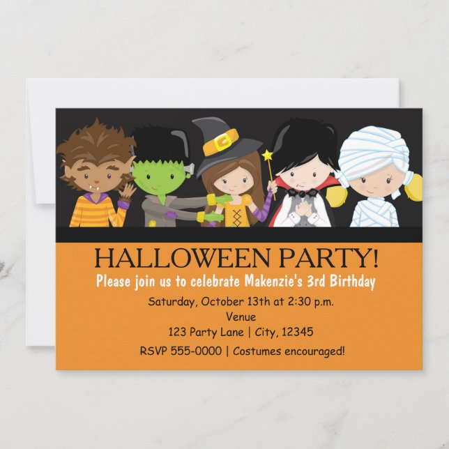 Kids Halloween Costume Birthday Party Invitation (Front)