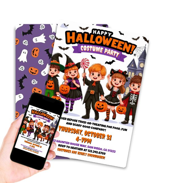 Kids Halloween Costume Party Editable Invitation (Happy Halloween Costume Party invite printable and digital download editable options)