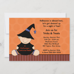 Kids Halloween Costume Party Invitation Cute Witch