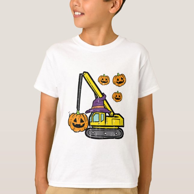 Kids Halloween Crane Construction Truck Costume To T-Shirt (Front)