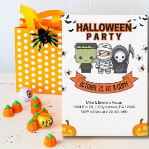 Kids Halloween Frankenstein Mummy Grim Reaper Invitation