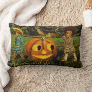Kids Halloween Jack-o-Lantern Pumpkin Harvest  Lumbar Pillow