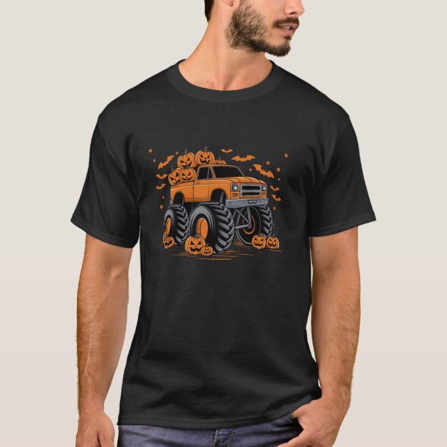 Kids Halloween Monster Truck Pumpkin Smasher Boys  T-Shirt (Front)