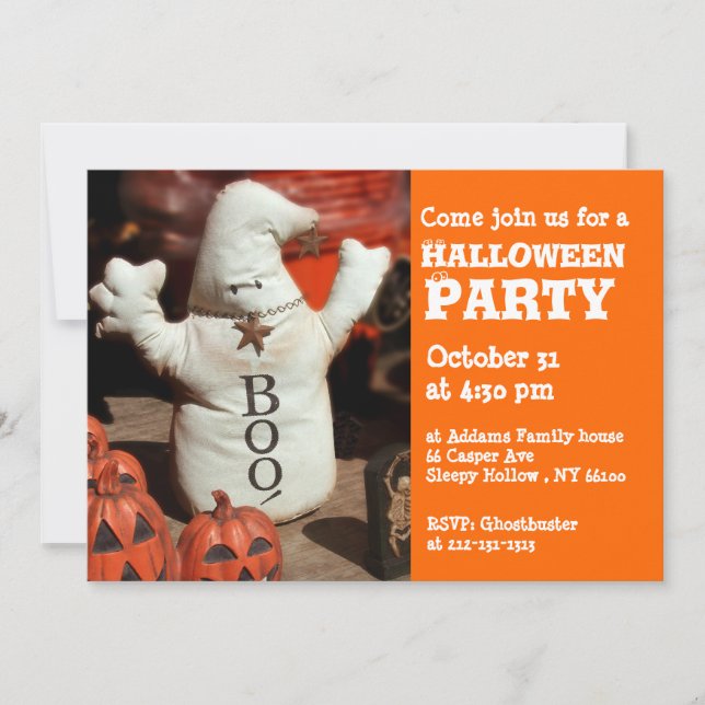 Kids Halloween Party Invitation Ghost Boo (Front)