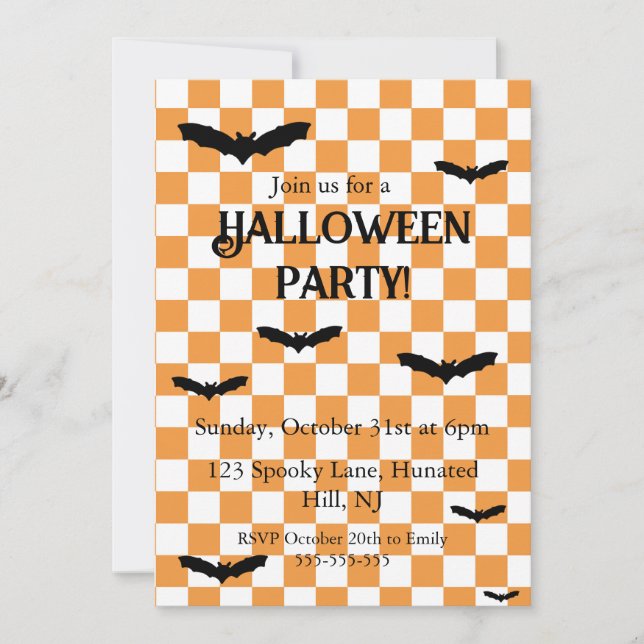 Kids Halloween Party invitation Spooky Bats (Front)