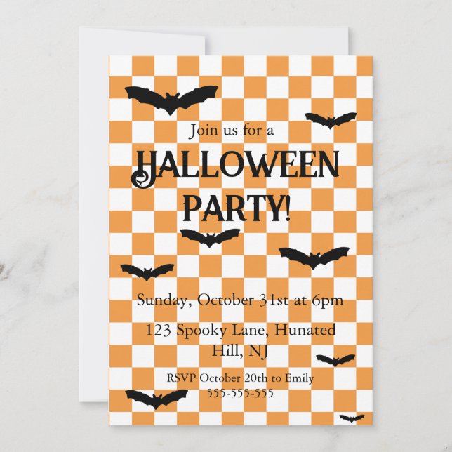 Kids Halloween Party invitation Spooky Bats (Front)