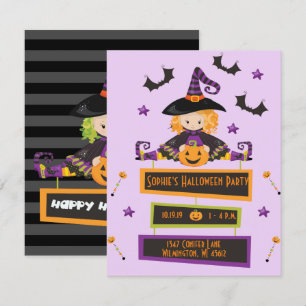 Kids Halloween Party Invitations Witch Invites