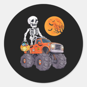 Kids Halloween Skeleton Riding Monster Truck Funny Classic Round Sticker