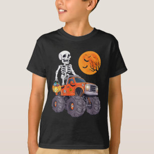 Kids Halloween Skeleton Riding Monster Truck Funny T-Shirt