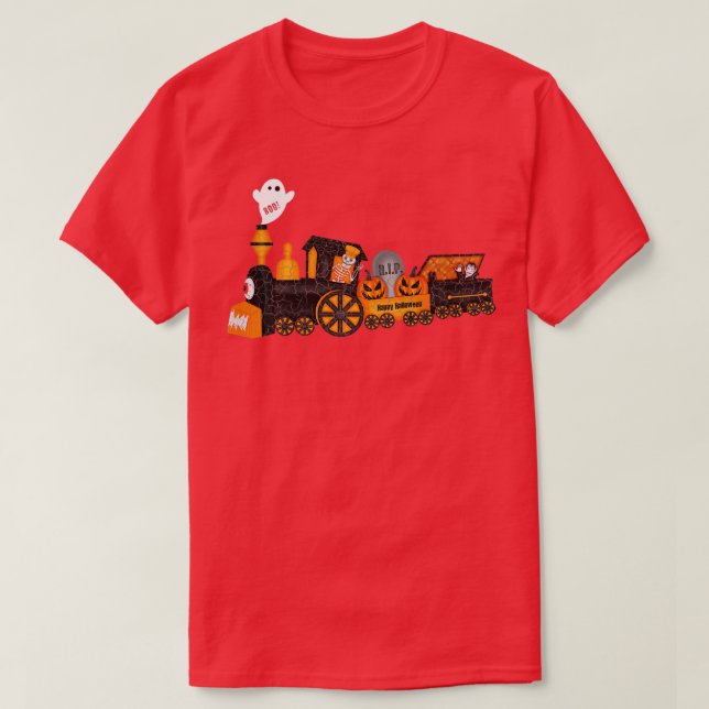 Kids Halloween Train Boo Funny Ghost Pumpkin Skele T-Shirt (Design Front)