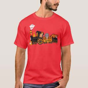Kids Halloween Train Boo Funny Ghost Pumpkin Skele T-Shirt