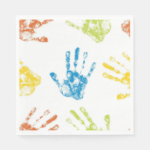 Kids Handprints in Paint Napkin