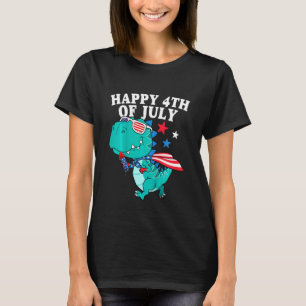 Kids Happy 4th Of July Boys Toddler Trex Dinosaur T-Shirt