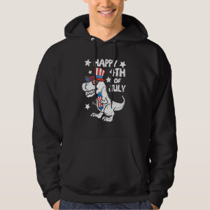 Kids Happy 4th Of July T-Rex Dino Dinosaur Baby To Hoodie