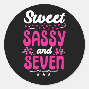 Kids Happy 7th Birthday Sweet Sassy and Seven Classic Round Sticker