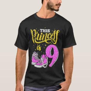 Kids Happy 9th Birthday  For Girls Sneakers Crown  T-Shirt