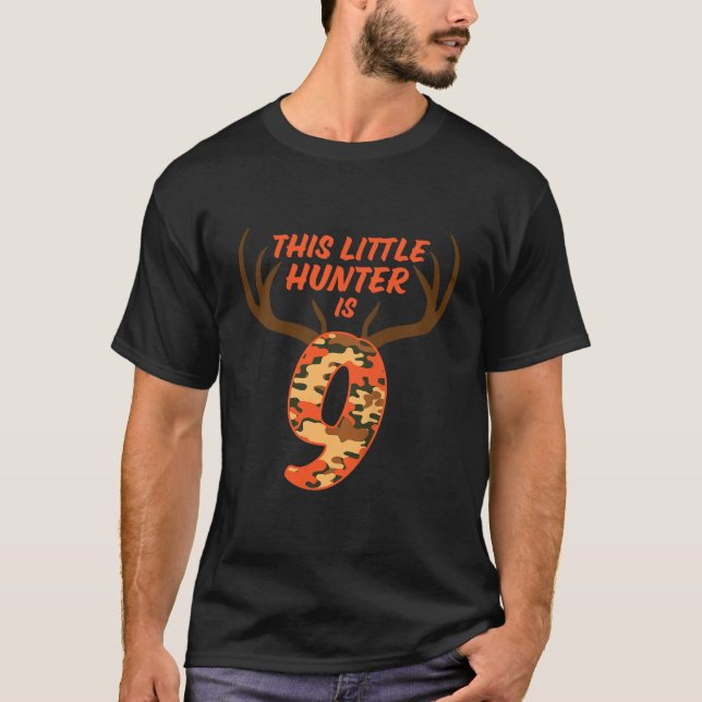 Kids Happy 9yr Old Birthday Boy Deer Hunting 9th N T-Shirt (Front)